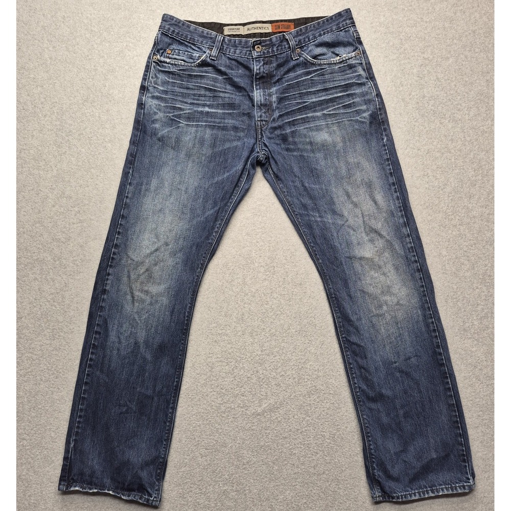 Signature by Levi Strauss Authentics Jeans Mens 36x32 Blue Slim Straight Faded